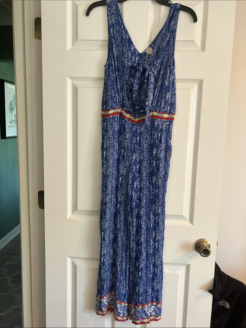 LOFT Blue Sleeveless Maxi Coverup with Patterned Waistband